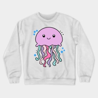 Happy smiling baby jellyfish with bubbles. Kawaii cartoon Crewneck Sweatshirt